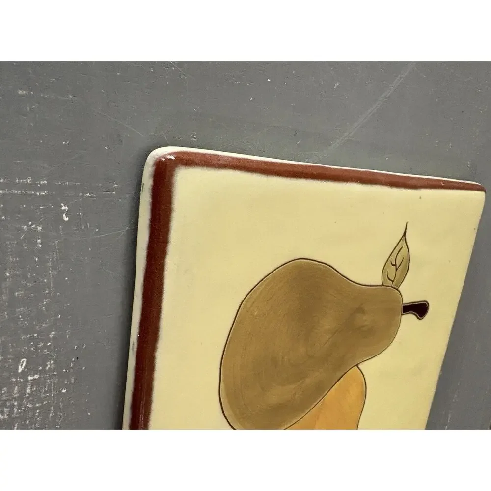 RUSS Hand Painted Glazed Terracotta Pear Kitchen Trivet # 26741 Vintage